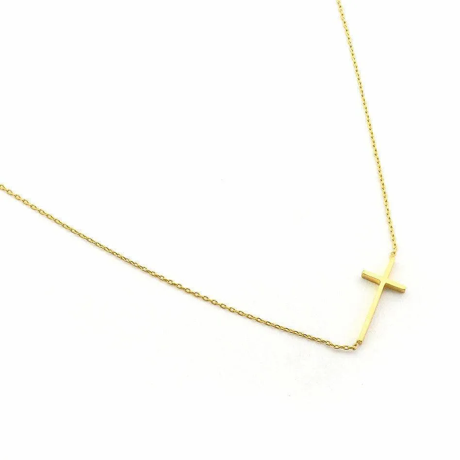 TAI Horizontal Cross Simple Chain Necklace -Gold