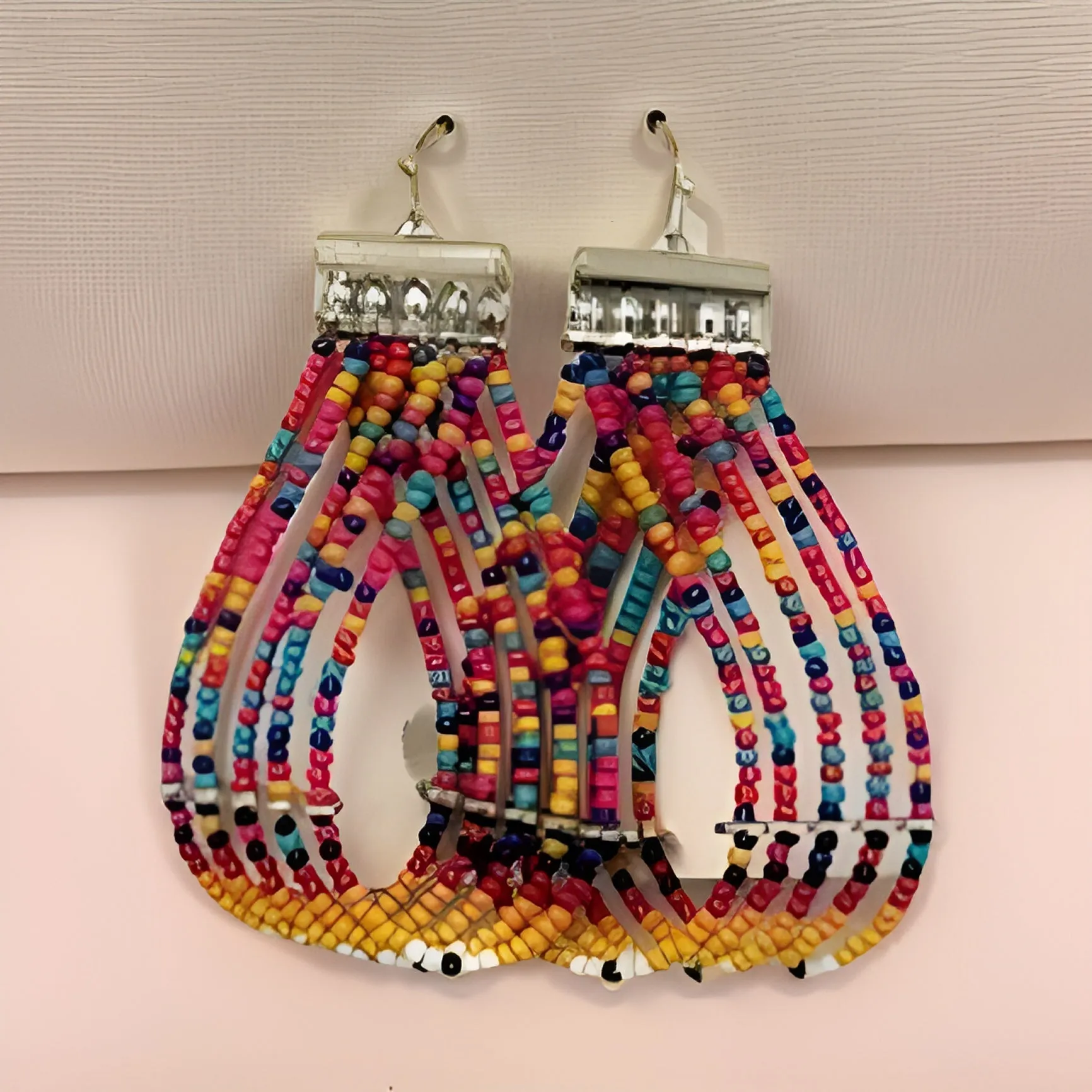 Teardrop Shaped Multi Strand Seed Bead Drop Earrings