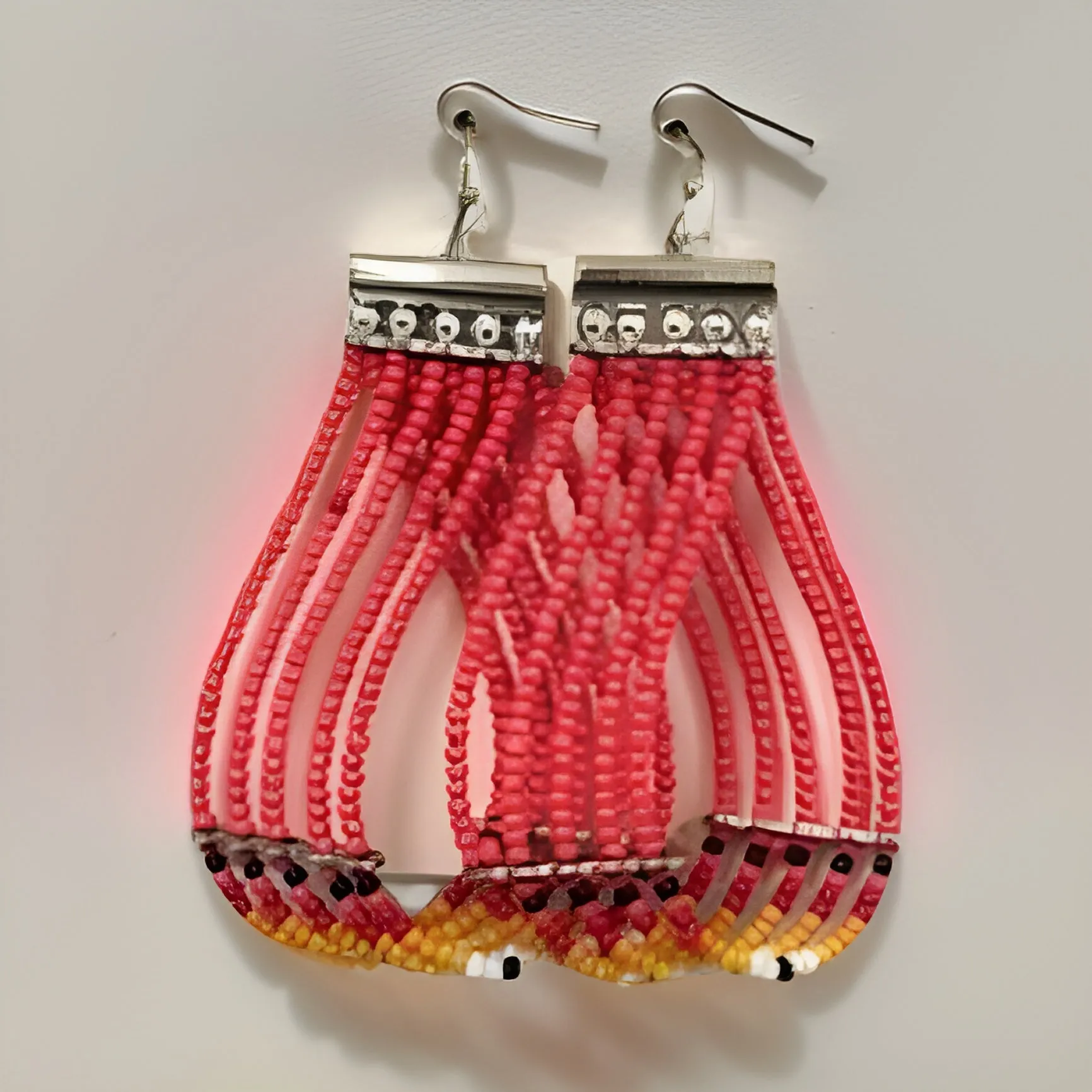 Teardrop Shaped Multi Strand Seed Bead Drop Earrings