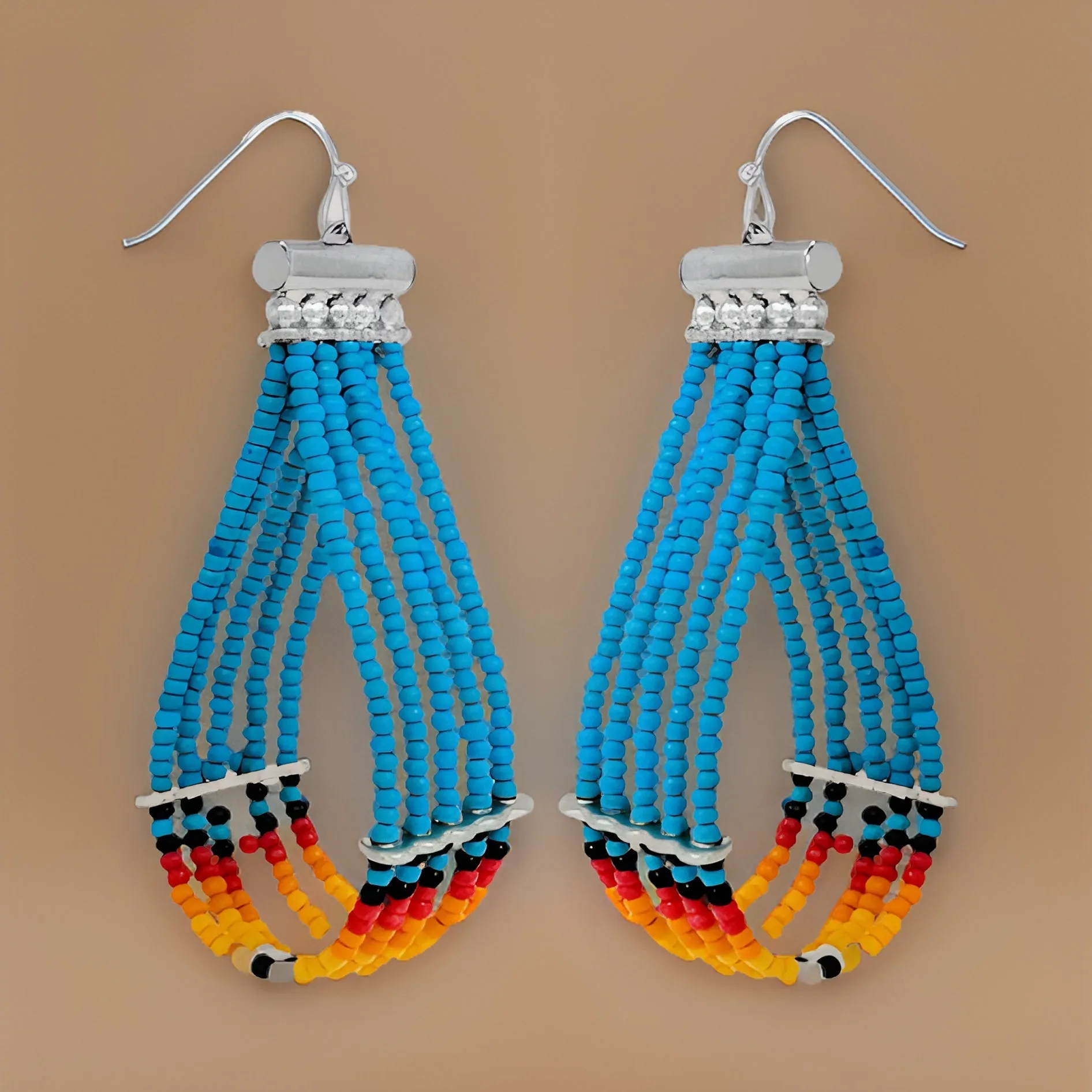 Teardrop Shaped Multi Strand Seed Bead Drop Earrings