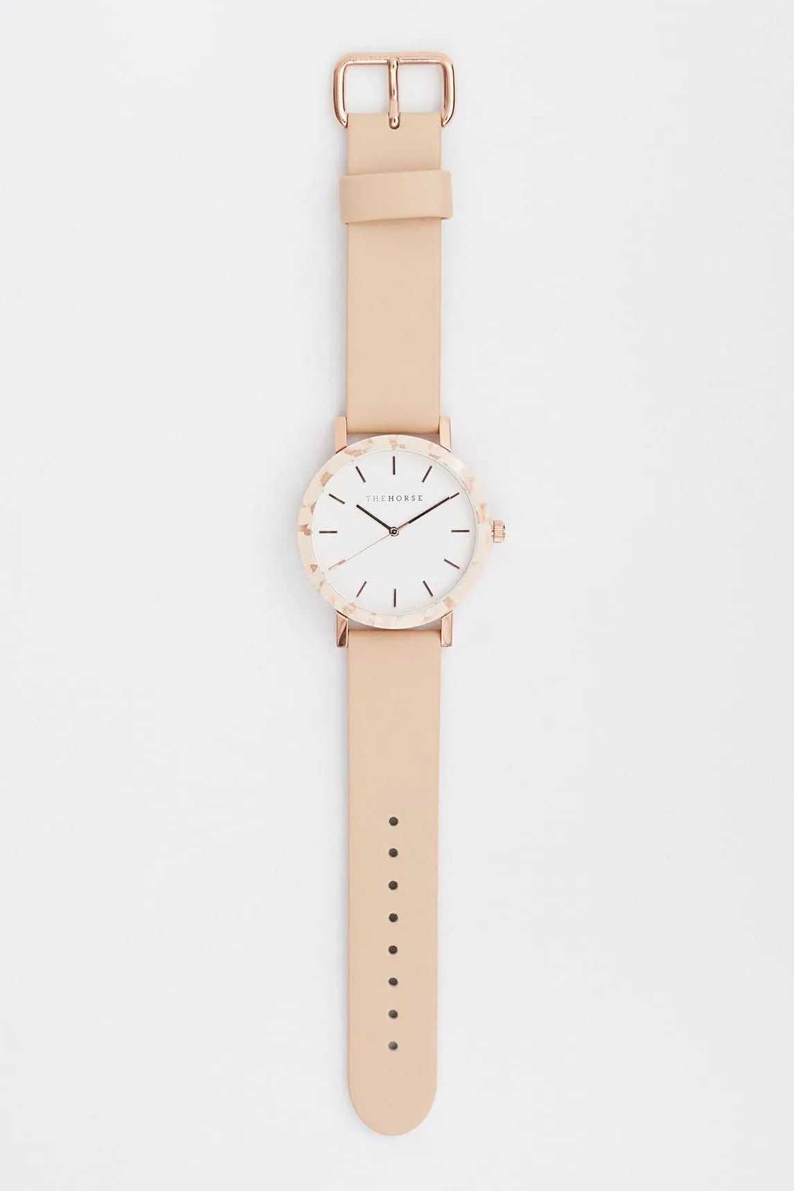 THE HORSE RESIN WATCH - PEACH SPECKLE NOUGAT/WHITE FACE/NUDE STRAP