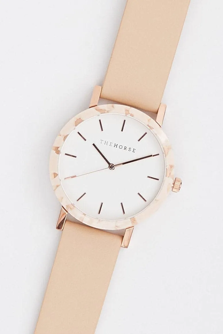 THE HORSE RESIN WATCH - PEACH SPECKLE NOUGAT/WHITE FACE/NUDE STRAP