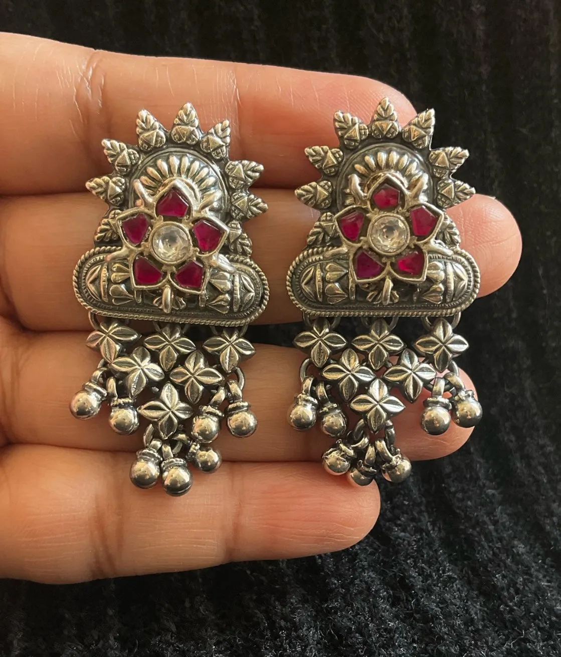 The Pritya Silver Antique Statement Necklace & Earrings