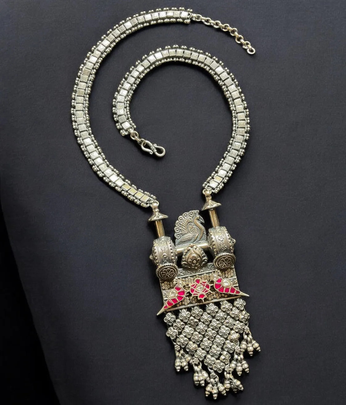 The Pritya Silver Antique Statement Necklace & Earrings