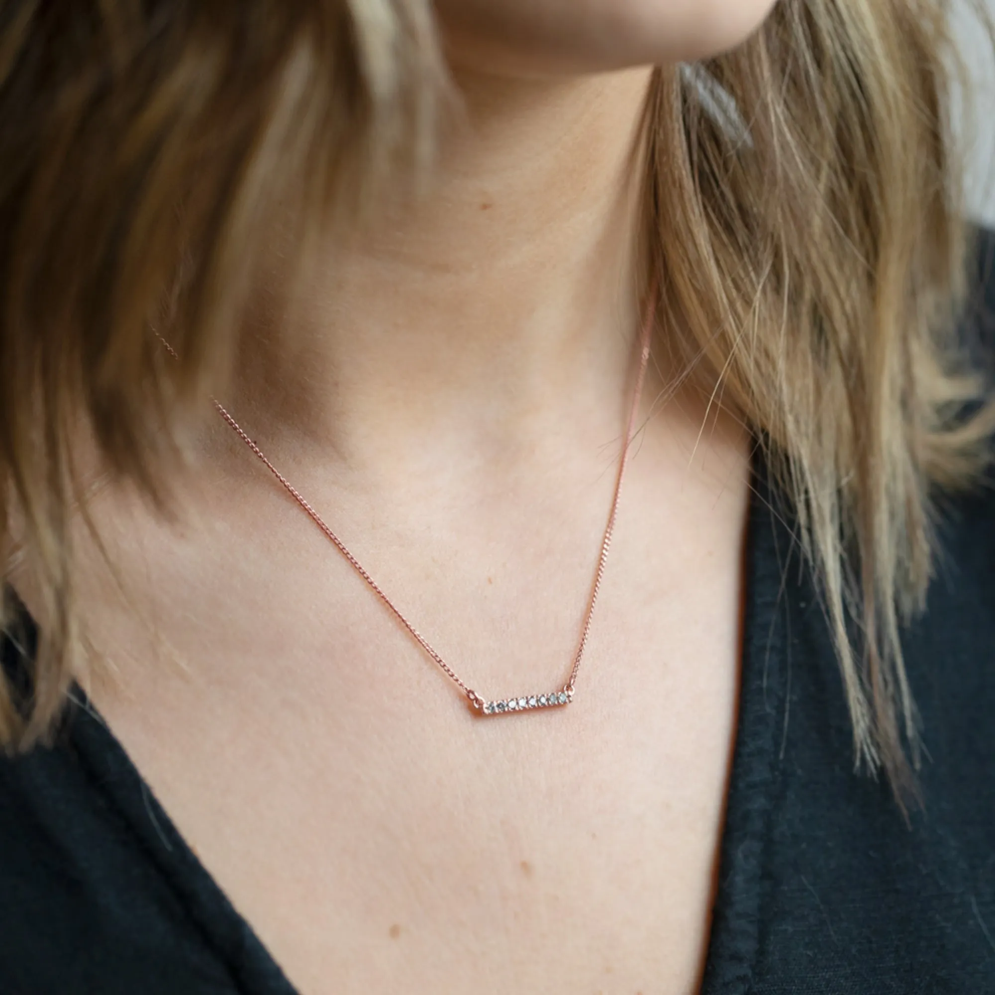 The Salt and Pepper Diamond Bar Necklace | 14K Rose Gold