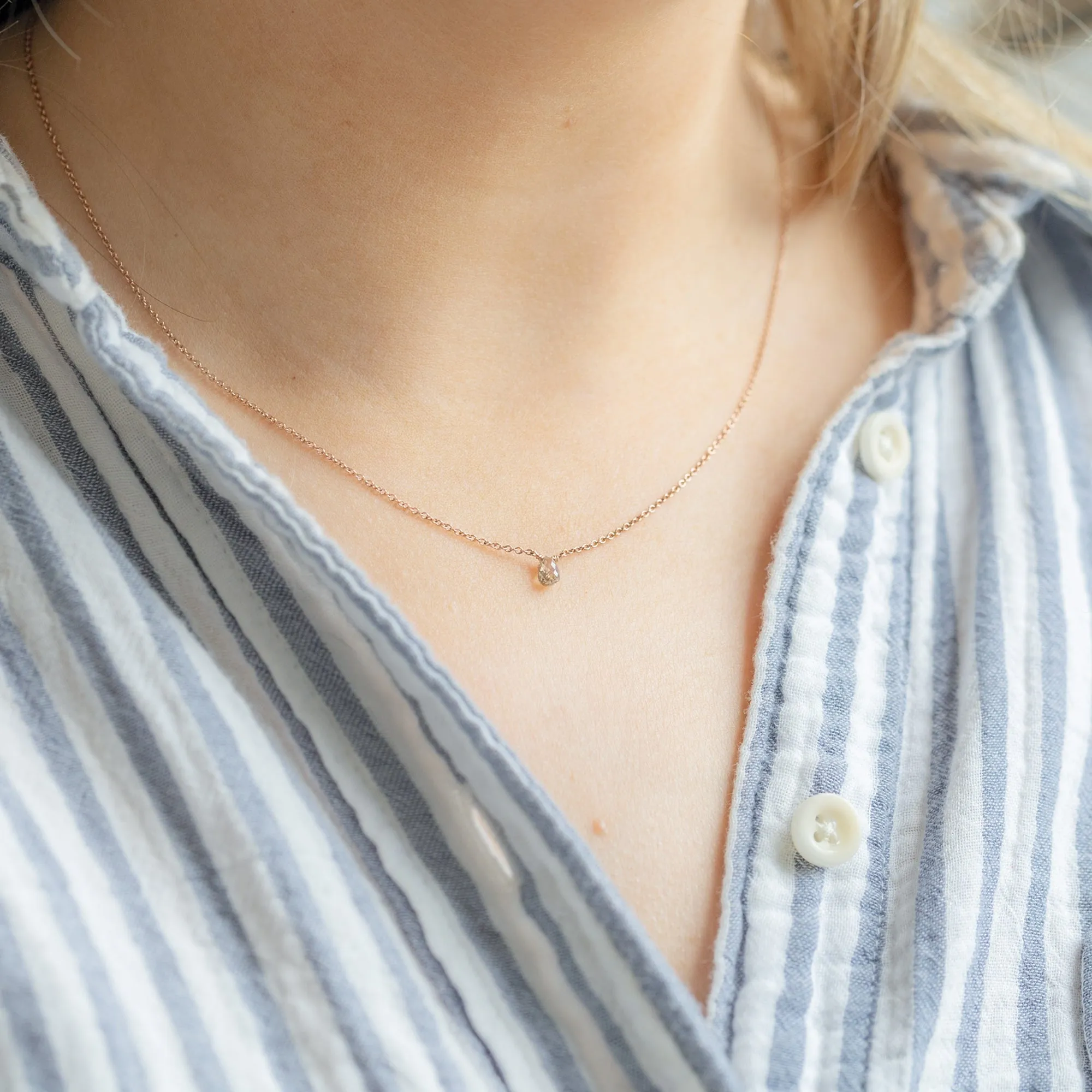 The Simple Champagne Diamond Briolette Necklace | Rose Gold Filled
