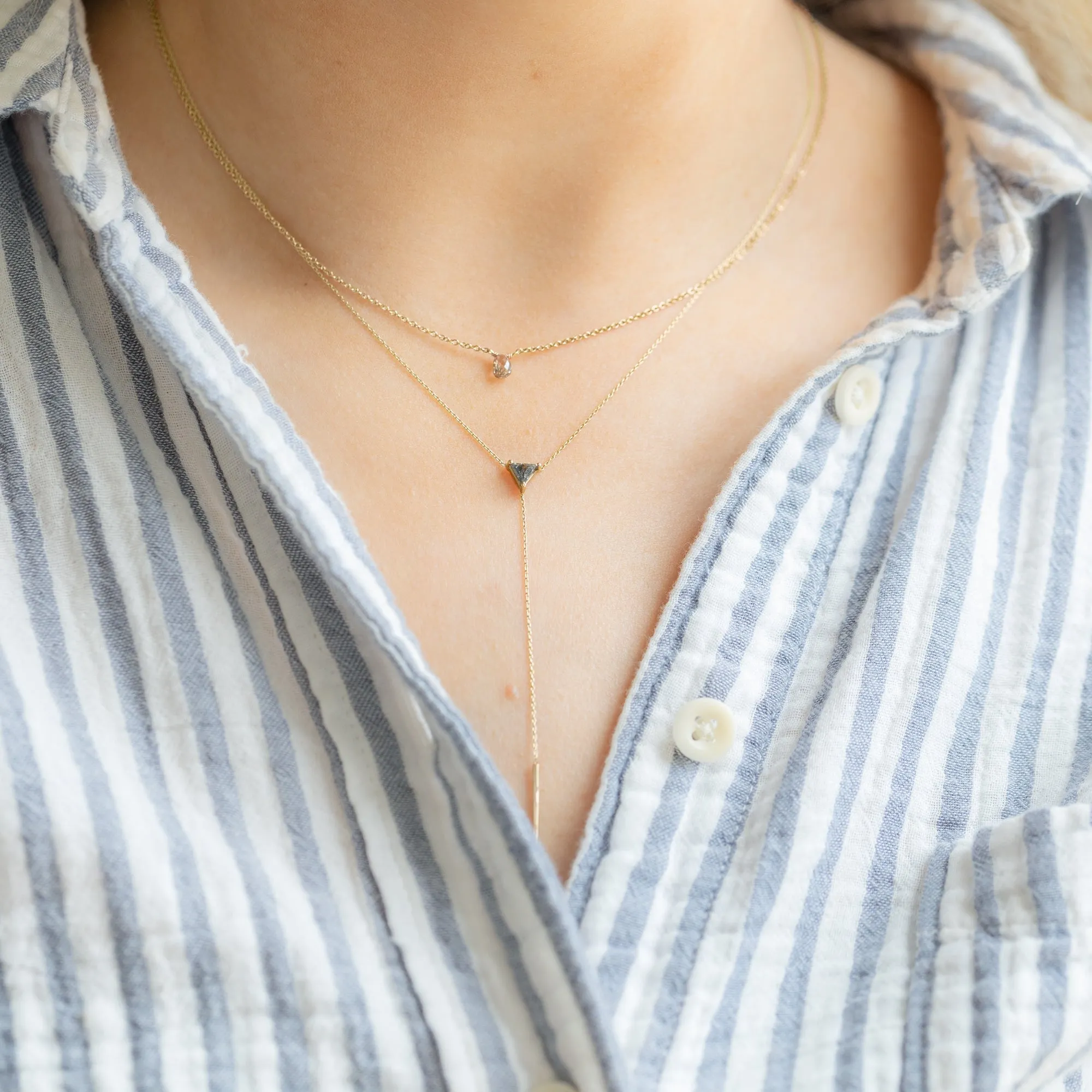 The Trillion Black Diamond Lariat Necklace | 14K Yellow Gold