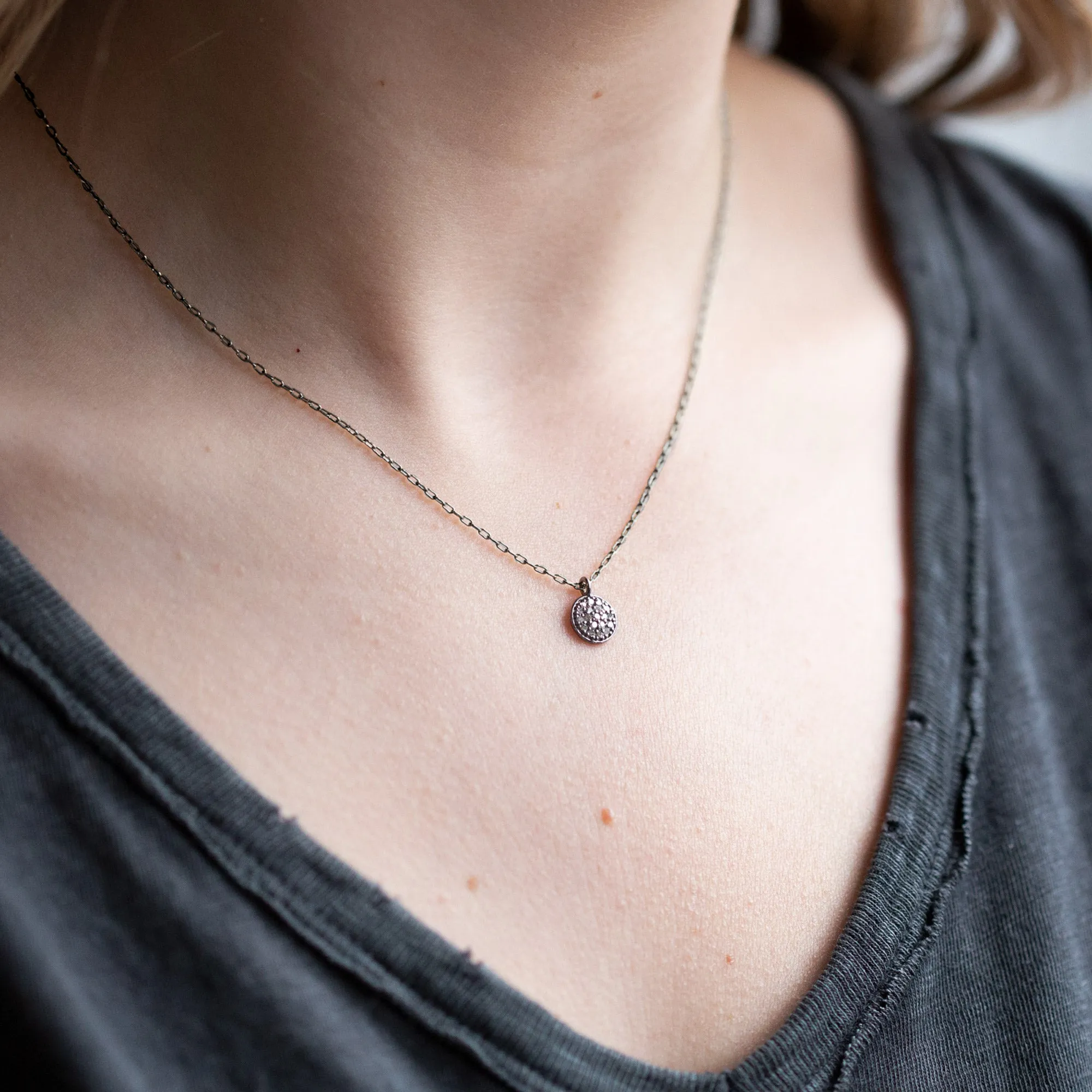The White Diamond Pavé Disc Necklace | Sterling Silver