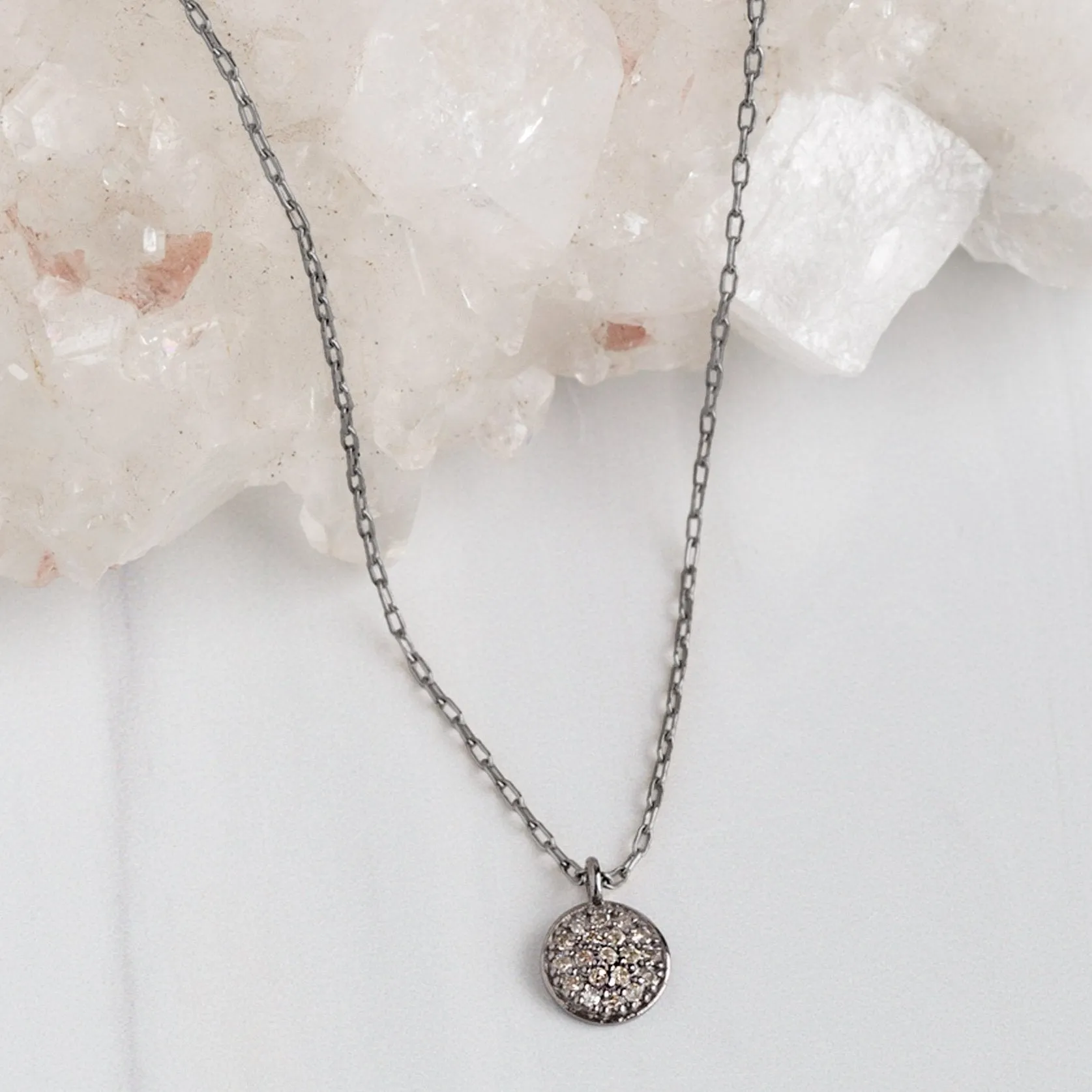 The White Diamond Pavé Disc Necklace | Sterling Silver