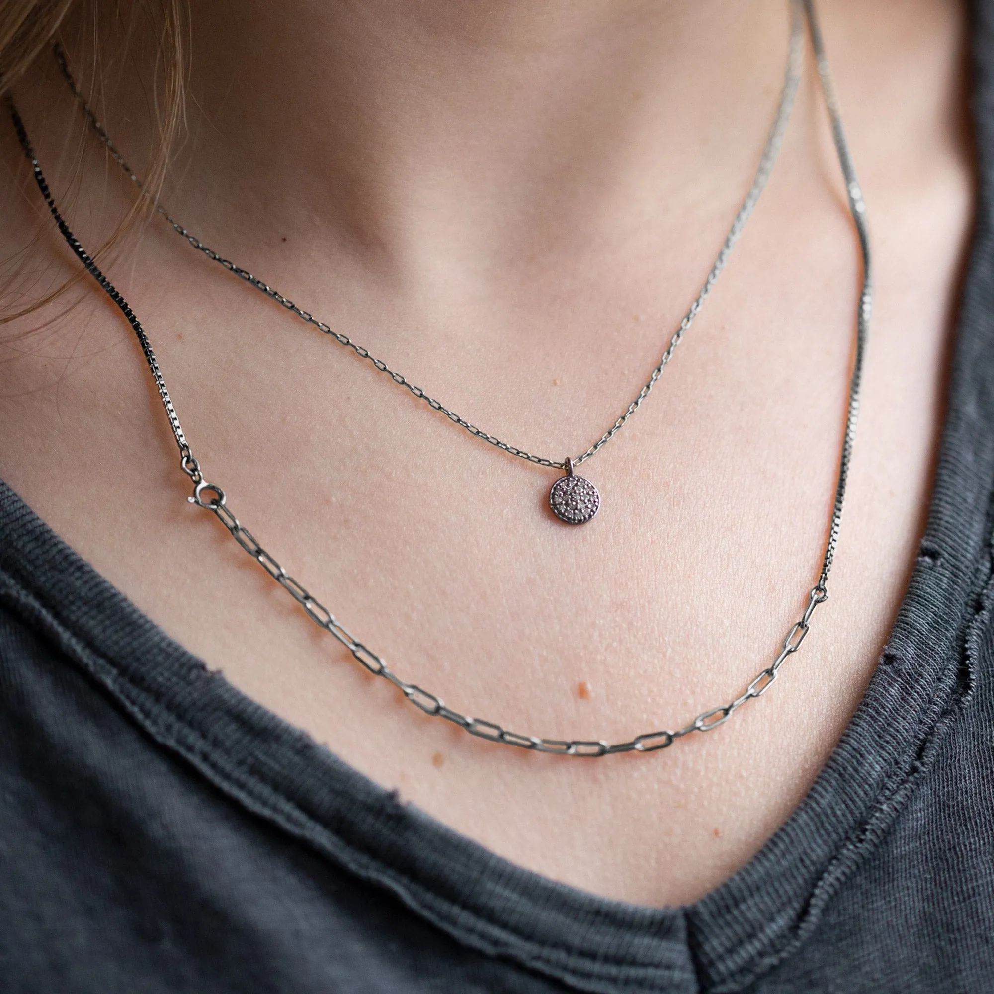 The White Diamond Pavé Disc Necklace | Sterling Silver