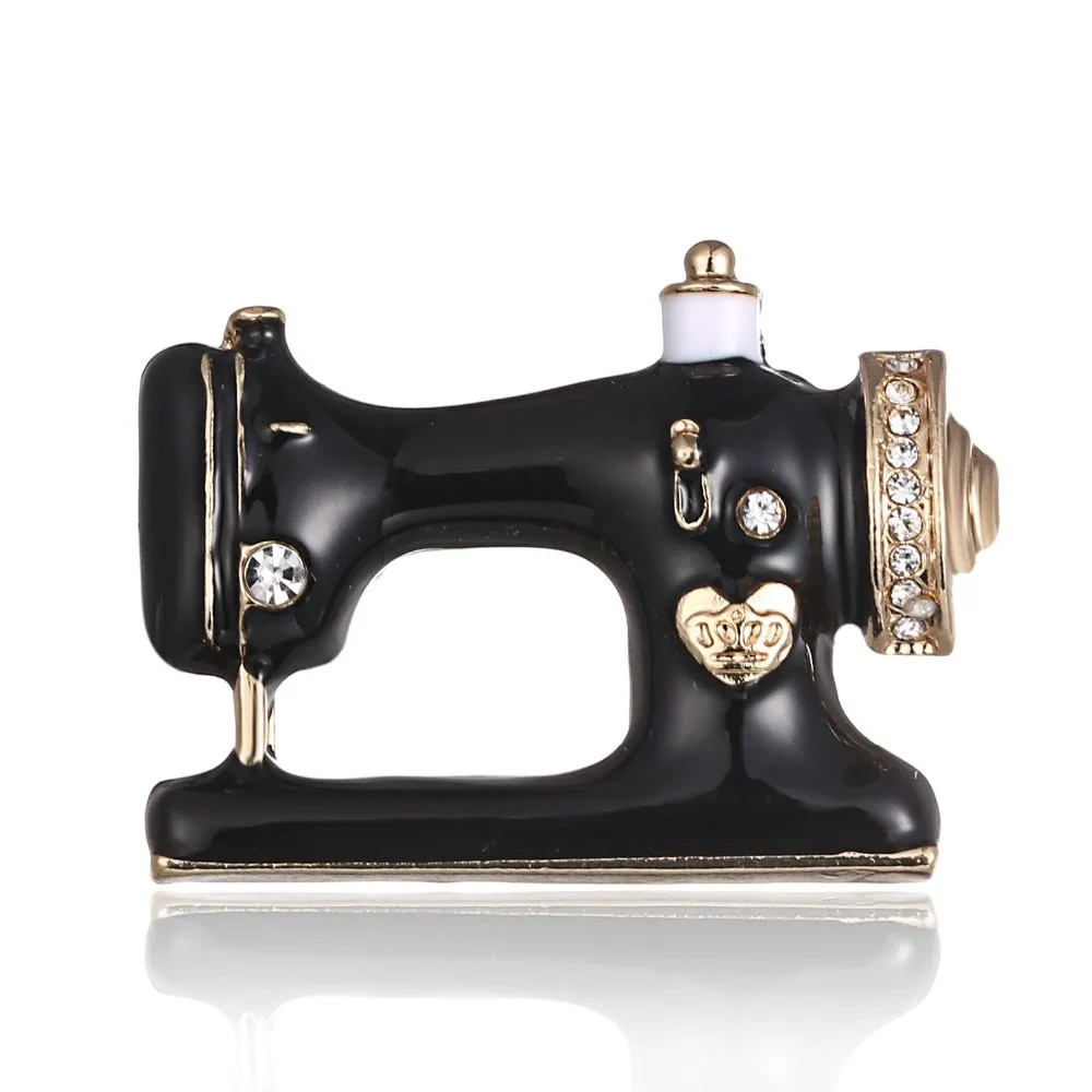 Thimble needle thread seamstress black sewing machine brooch Women pin brooches Enamel pins Denim Jacket Pin Badge Gift Jewelry