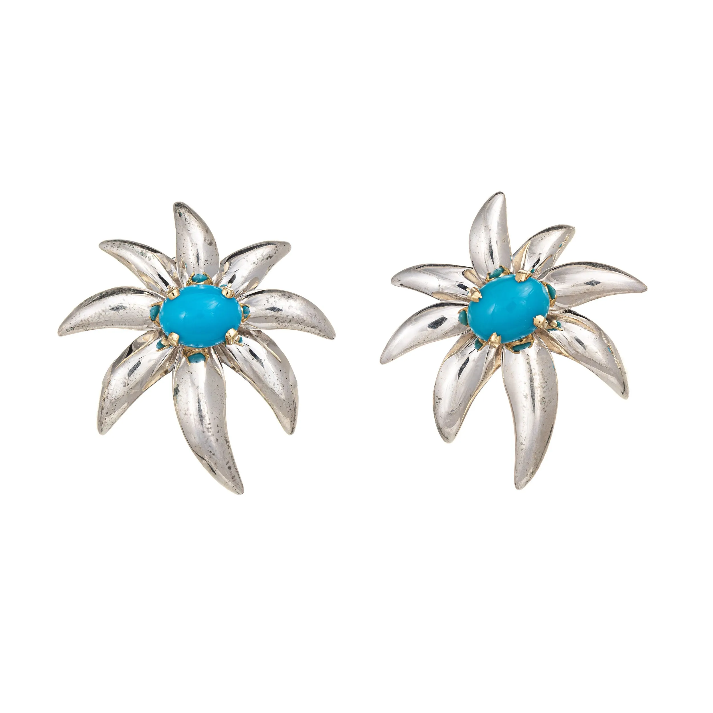Tiffany & Co Fireworks Earrings Turquoise c1995 Sterling Silver 18k Gold Jewelry