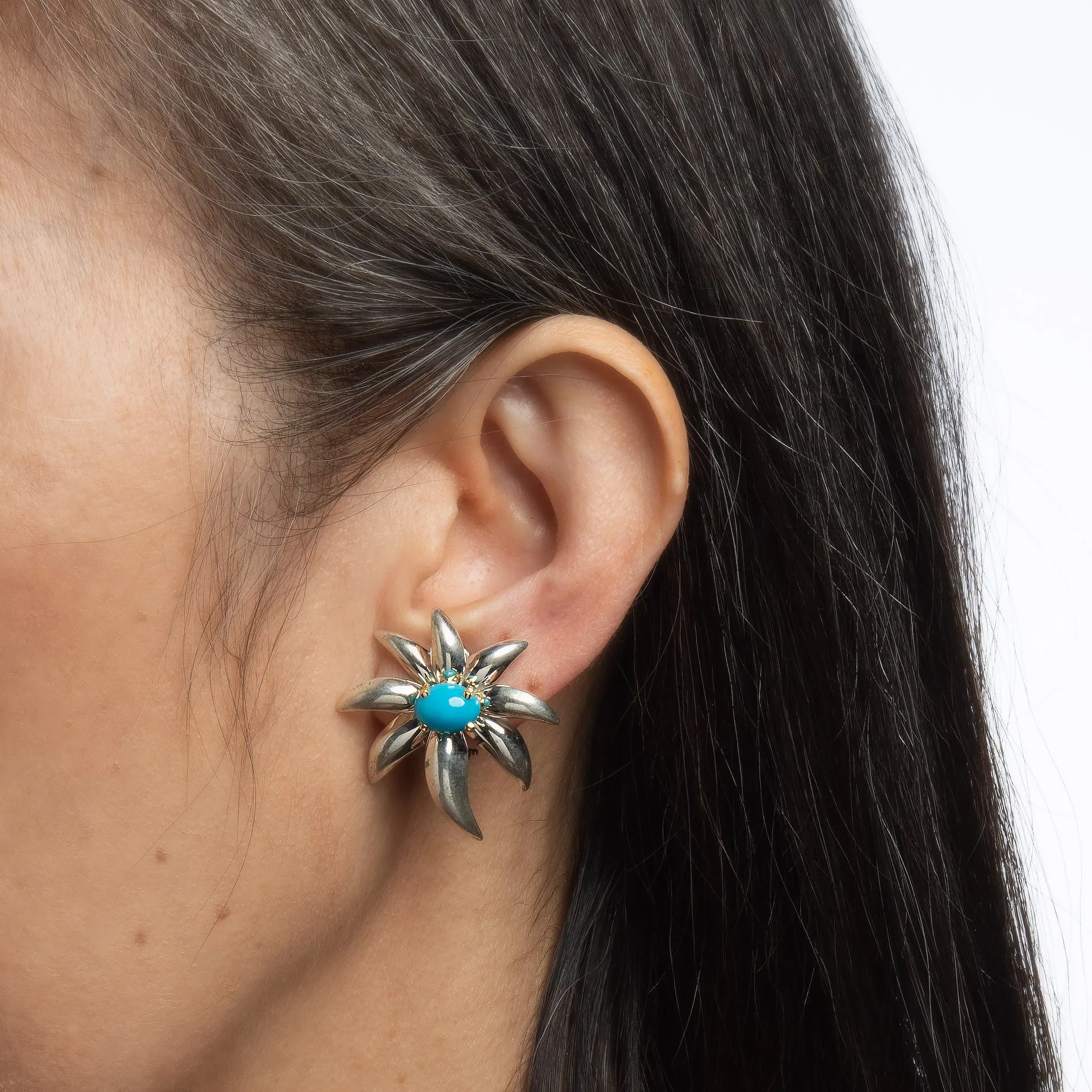Tiffany & Co Fireworks Earrings Turquoise c1995 Sterling Silver 18k Gold Jewelry