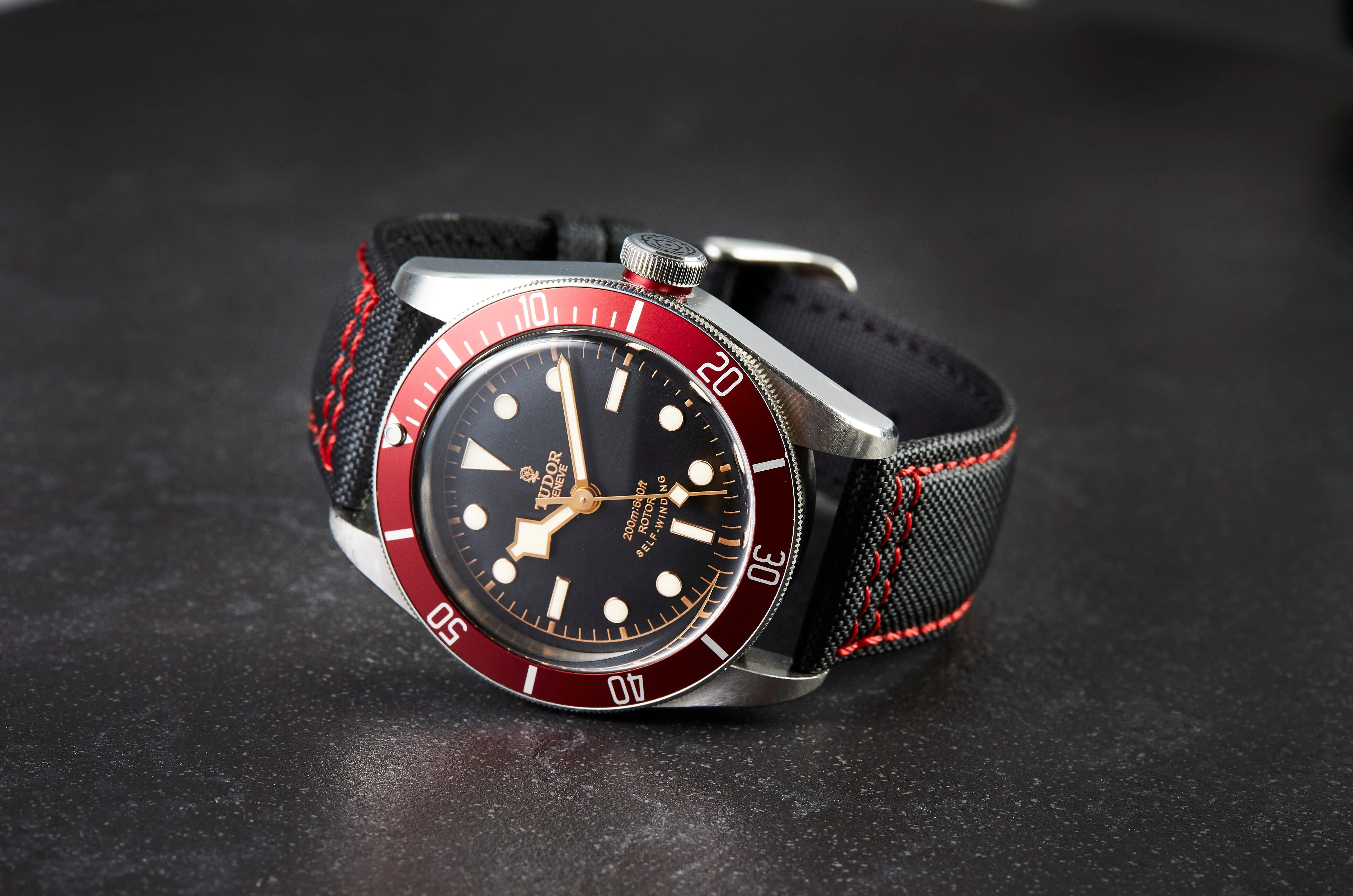 Time Tide Black   Red Stitch Nylon Sail Cloth Watch Strap