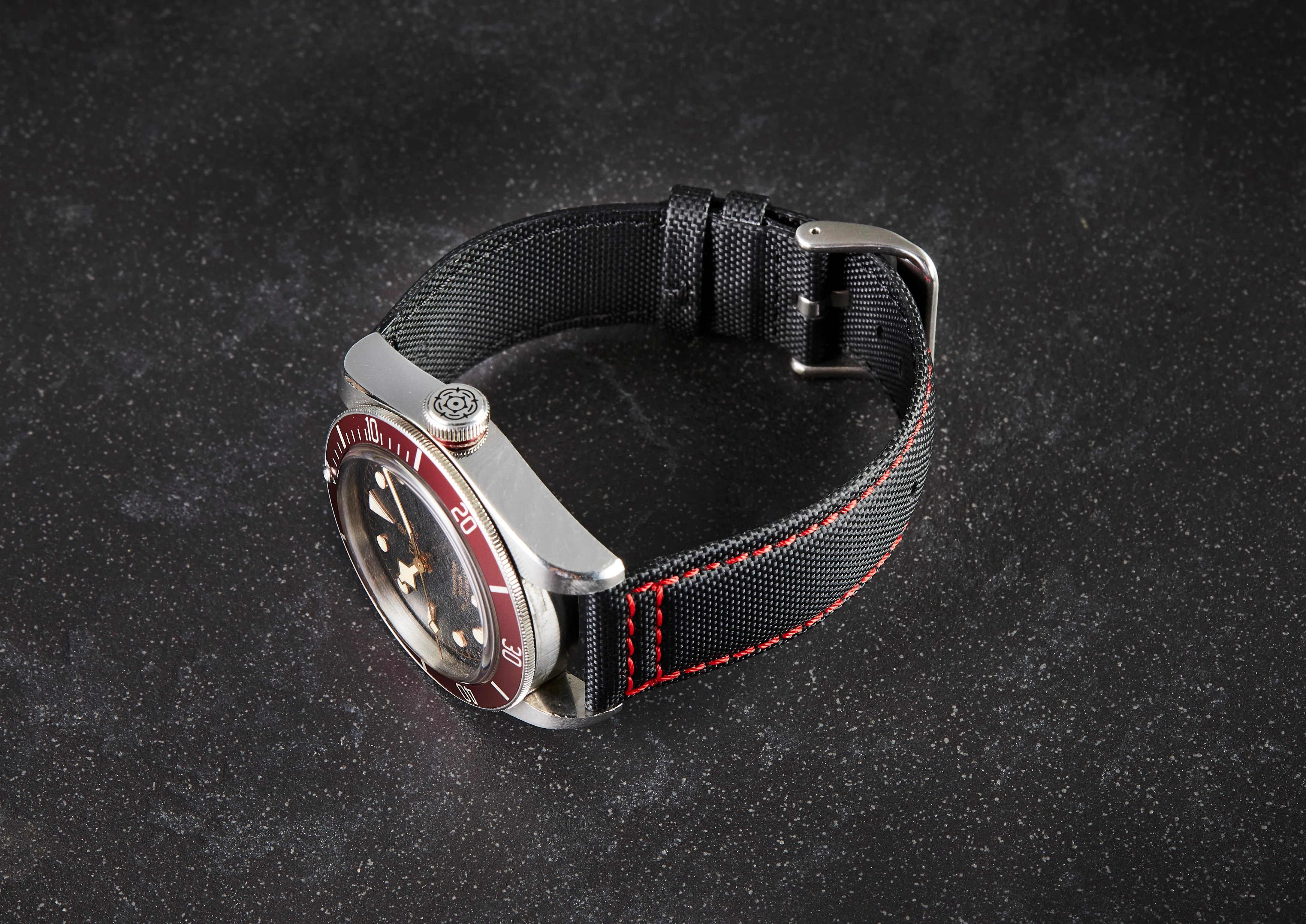 Time Tide Black   Red Stitch Nylon Sail Cloth Watch Strap