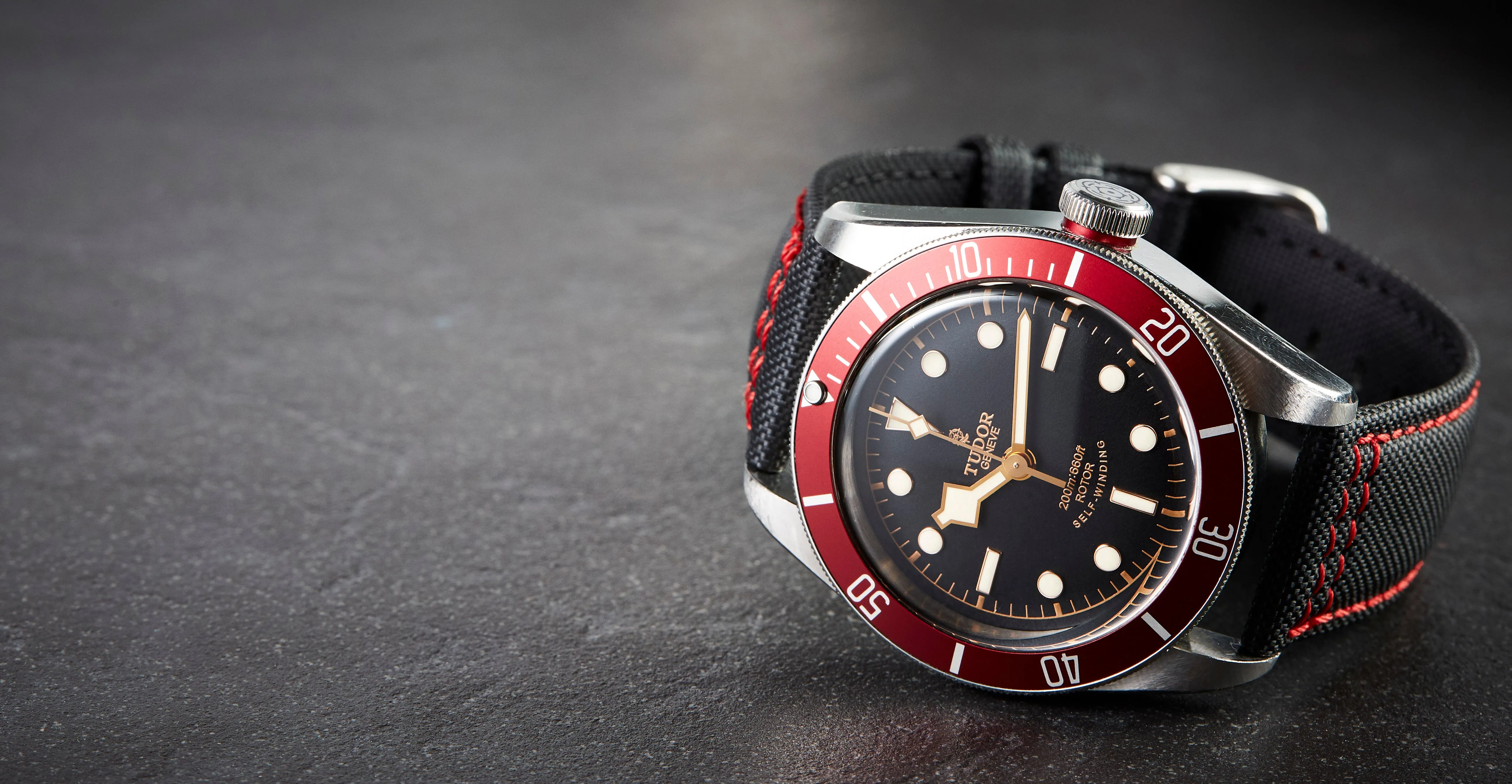 Time Tide Black   Red Stitch Nylon Sail Cloth Watch Strap