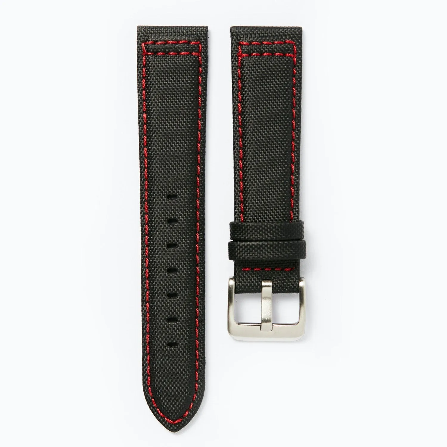 Time Tide Black   Red Stitch Nylon Sail Cloth Watch Strap