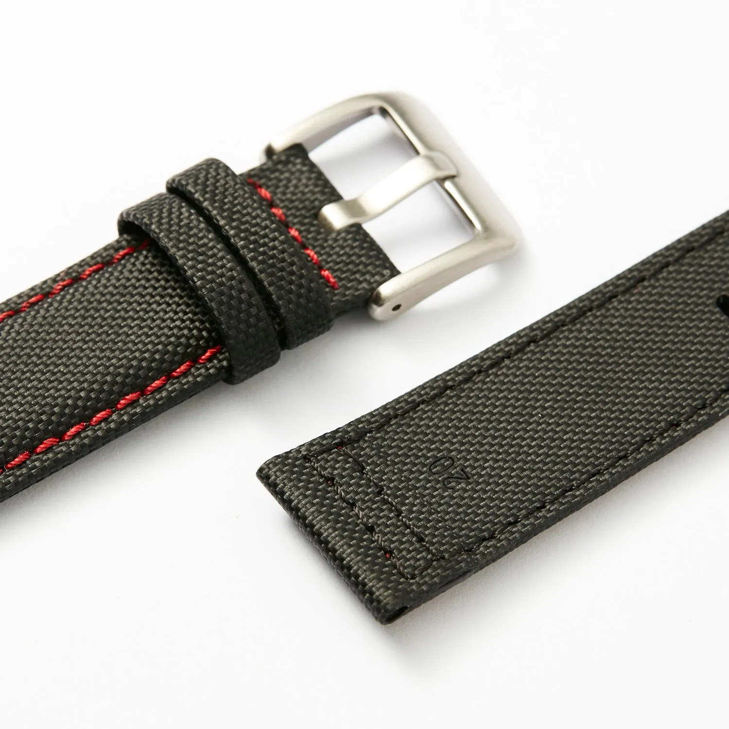 Time Tide Black   Red Stitch Nylon Sail Cloth Watch Strap