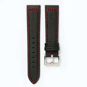 Time Tide Black   Red Stitch Nylon Sail Cloth Watch Strap