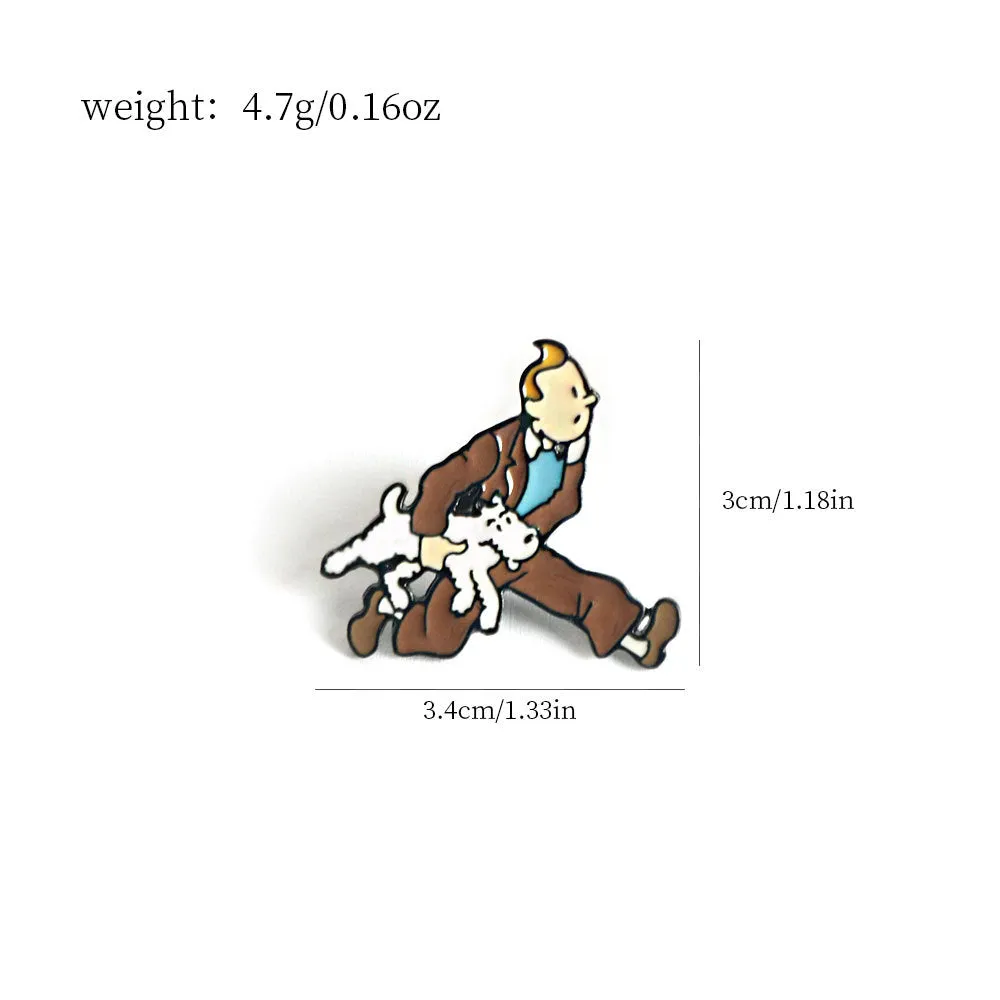Tintin and Milou Metal Badge - Classic Cartoon Charm 2PCS