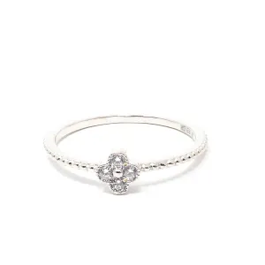 Tiny Flower Ornament CZ Ring - Silver