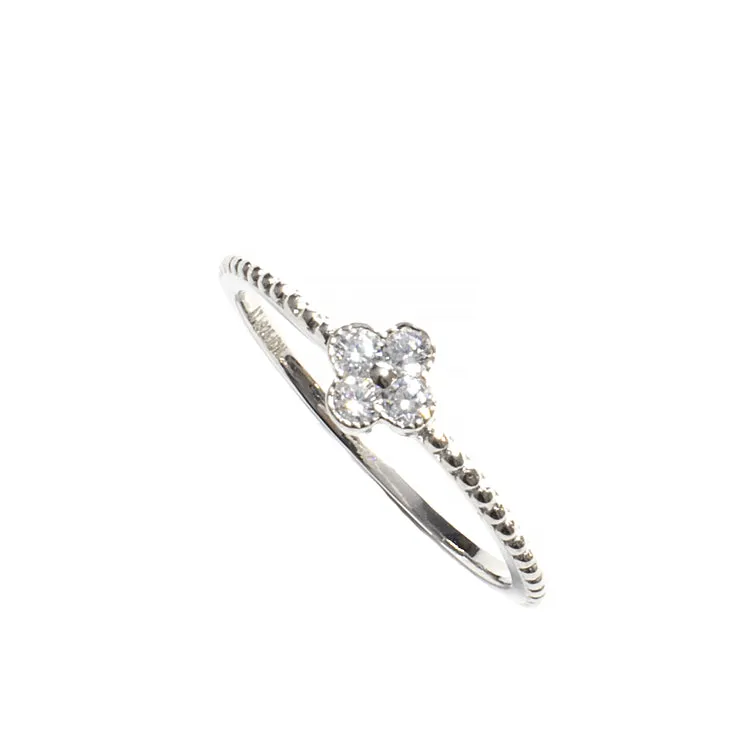 Tiny Flower Ornament CZ Ring - Silver