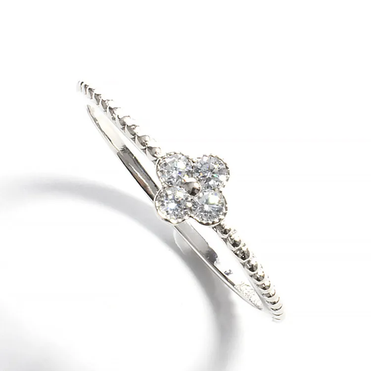 Tiny Flower Ornament CZ Ring - Silver