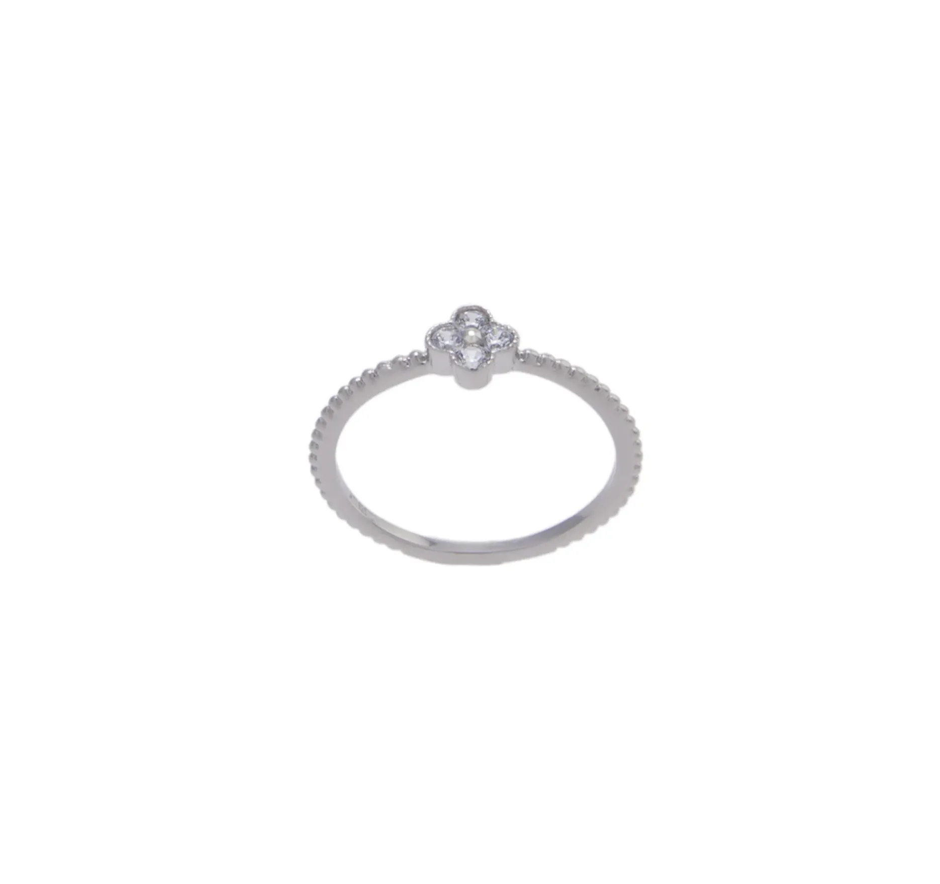 Tiny Flower Ornament CZ Ring - Silver
