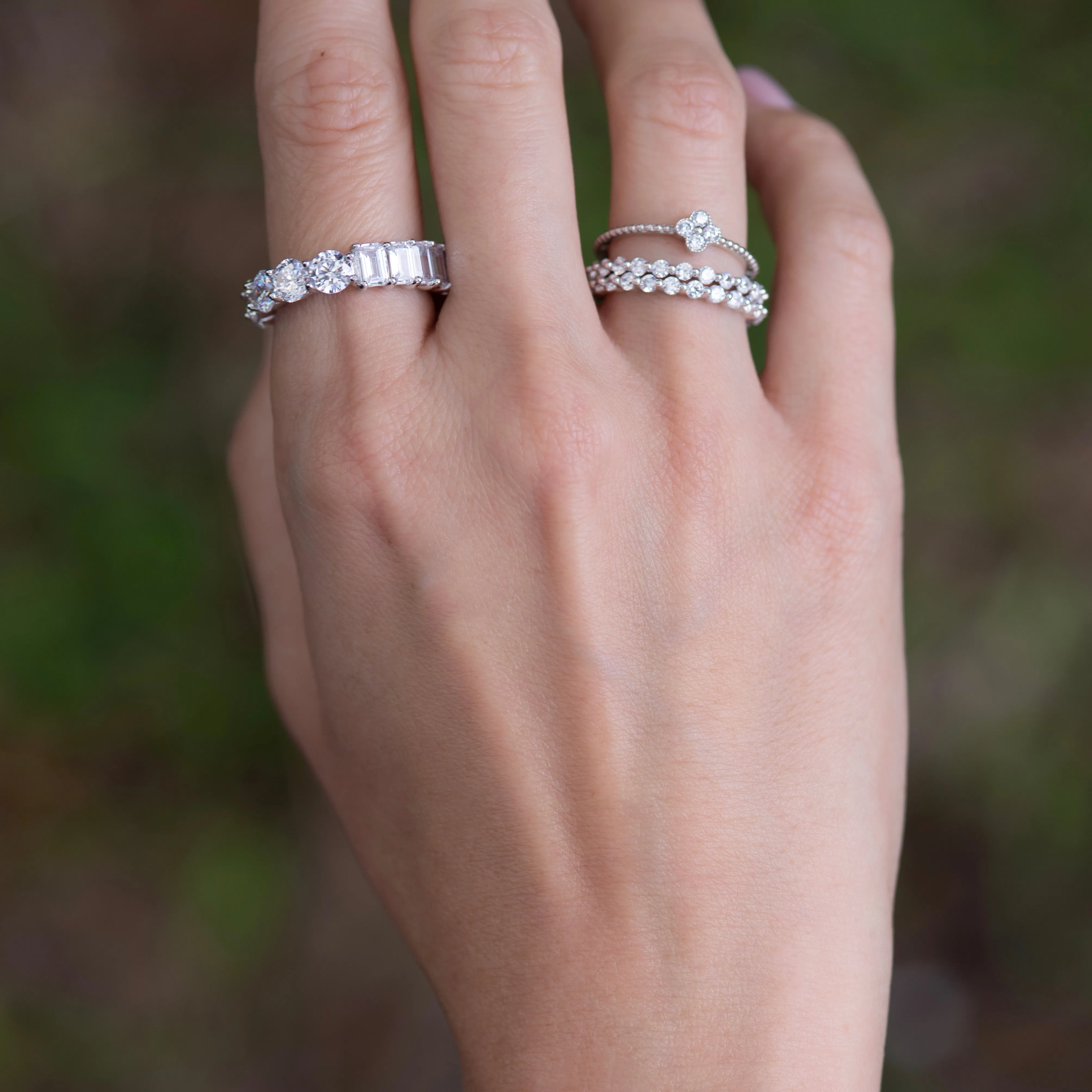Tiny Flower Ornament CZ Ring - Silver