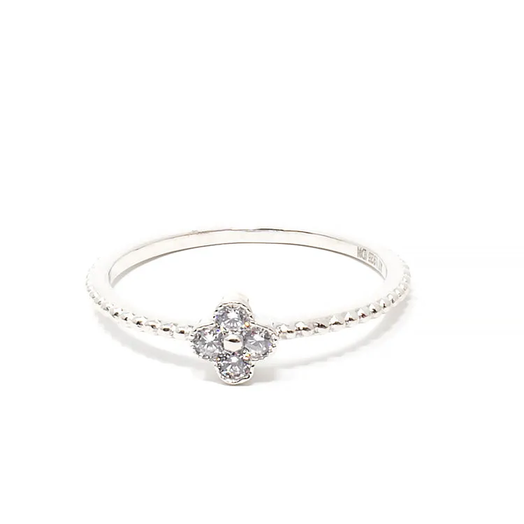 Tiny Flower Ornament CZ Ring - Silver
