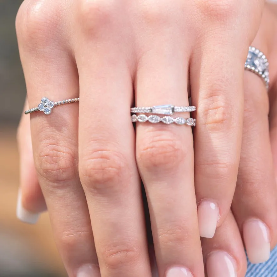 Tiny Flower Ornament CZ Ring - Silver