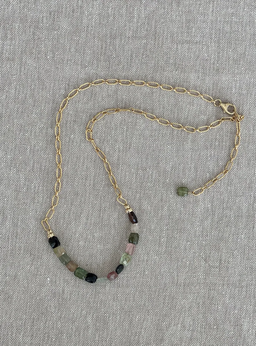 Tourmalines on Gold Filled Textured Paperclip Chain