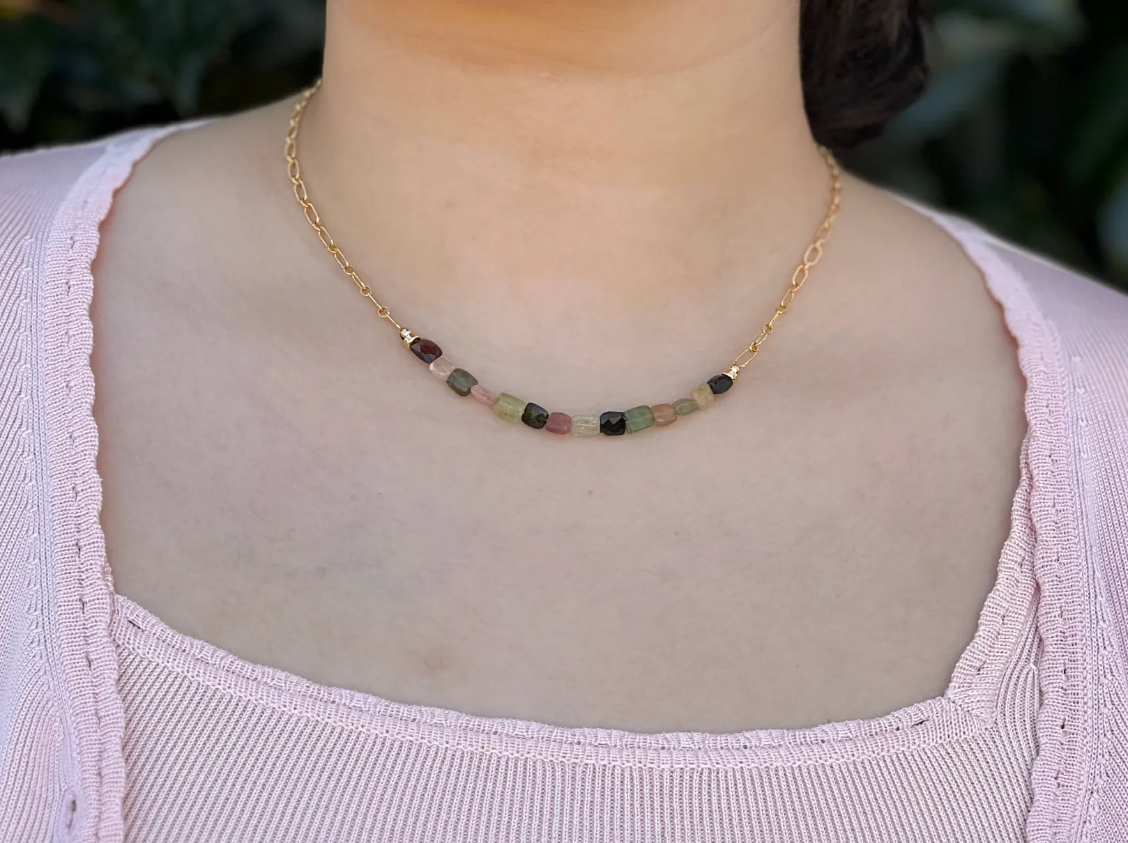 Tourmalines on Gold Filled Textured Paperclip Chain