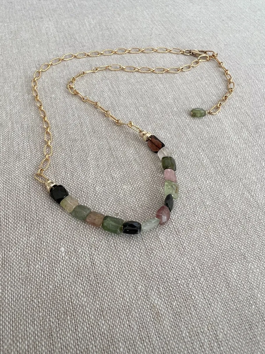 Tourmalines on Gold Filled Textured Paperclip Chain