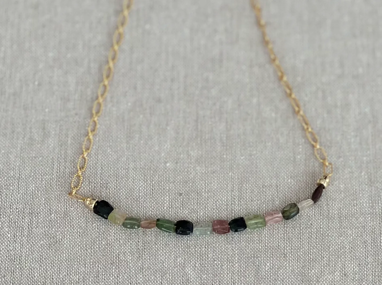 Tourmalines on Gold Filled Textured Paperclip Chain