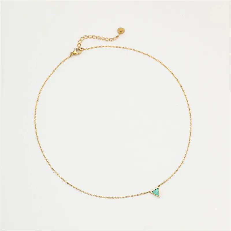 Triangle Stone 304 Stainless Steel Natural Stone 18K Gold Plated Inlay Necklace