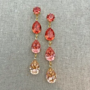 Triple Pear Long Post Earrings • Coral   Peach Ombre