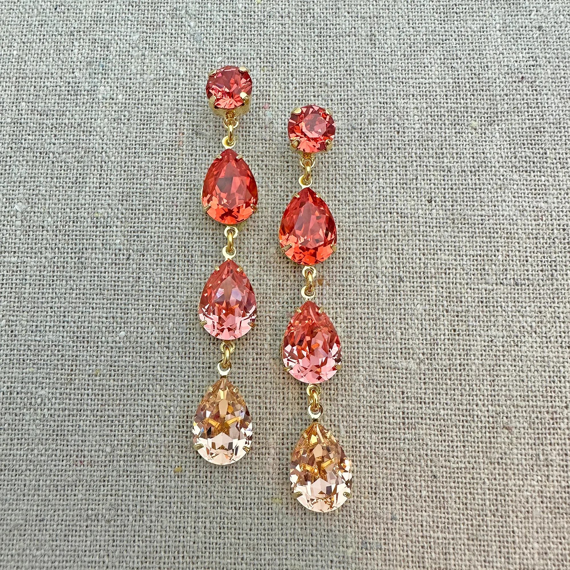 Triple Pear Long Post Earrings • Coral   Peach Ombre