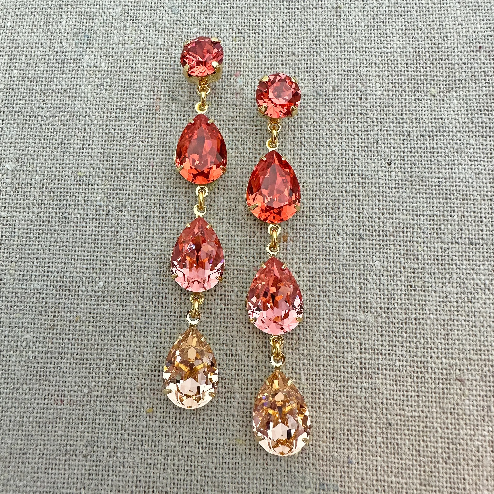Triple Pear Long Post Earrings • Coral   Peach Ombre