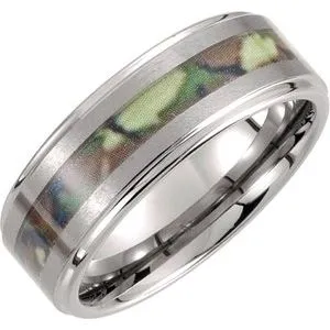 Tungsten 6 mm Ridged Band with Desert Camo Inlay Size 8.5