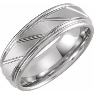 Tungsten 7 mm Grooved Band Size 8.5 with Satin Finish