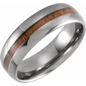 Tungsten 8 mm Domed Band with Acacia Wood Inlay Size 13.5