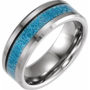 Tungsten Band with Imitation Blue Meteorite Inlay Size 8.5