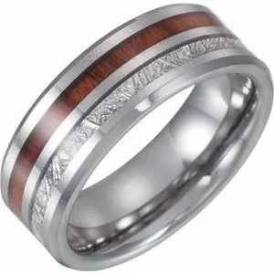 Tungsten Band with Imitation Meteorite & Wood Inlay Size 11
