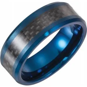 Tungsten Blue Enameled Band with Black Carbon Fiber Inlay Size 14