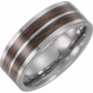 Tungsten Flat Band with Carbon Fiber & Wood Inlay Size 12