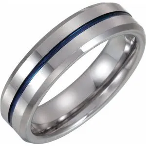 Tungsten Grooved Band with Blue Enamel Size 13.5