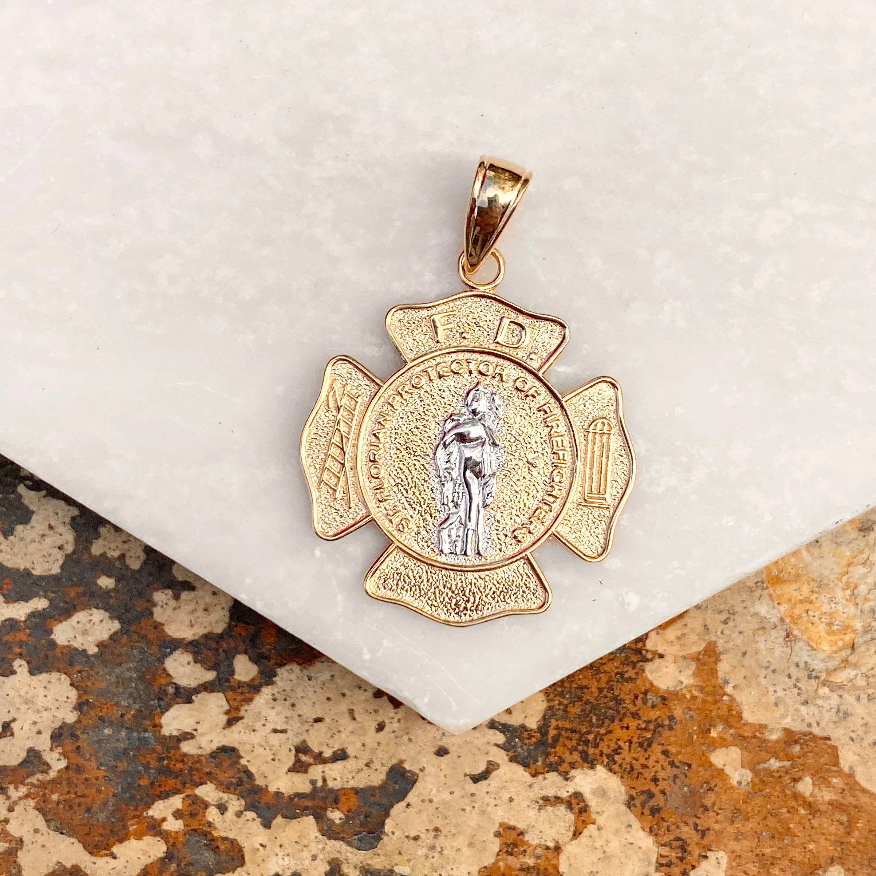 Two-Tone 14KT Yellow Gold   White Gold Saint Florian Pendant 22mm