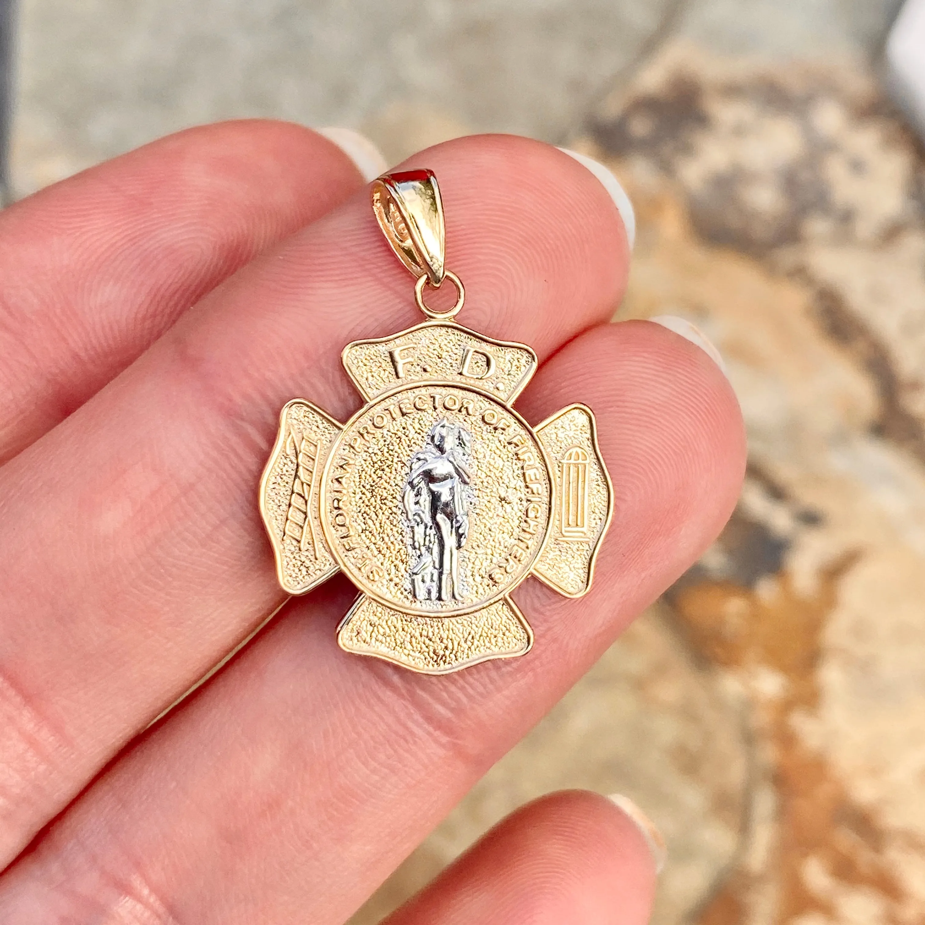 Two-Tone 14KT Yellow Gold   White Gold Saint Florian Pendant 22mm