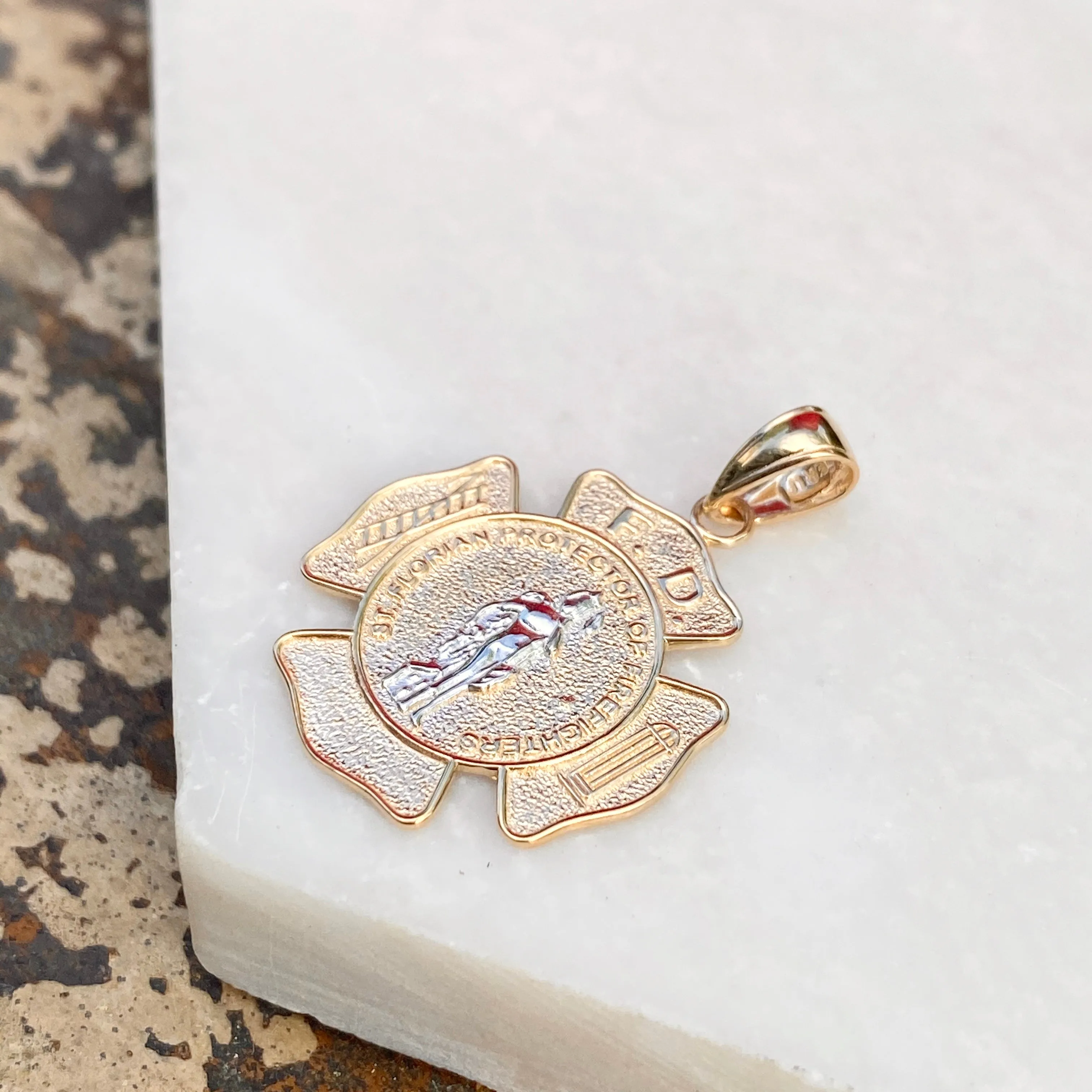 Two-Tone 14KT Yellow Gold   White Gold Saint Florian Pendant 22mm